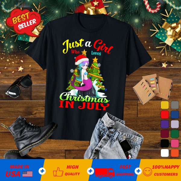 Lindo regalo de Navidad de Santa sirena con árboles de Navidad camiseta