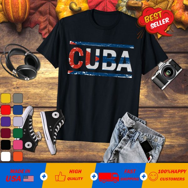 Retro Flag of Cuba American with Roots Vintage Black V-Neck T-Shirt