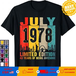 43 años Vintage julio 1978 edición limitada 43 cumpleaños camiseta T-shirt