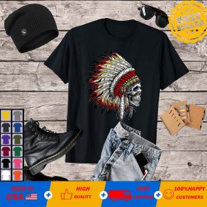 Native American Indian Chief Skull Motorcycle Headdress Camiseta T-shirt