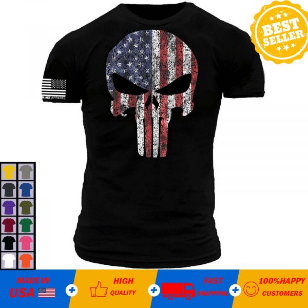 Stars and Stripes American Flag Warrior Skull Premium Athletic Fit T-Shirt