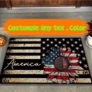 America Flag Sunflower Vintage Doormat Welcome Floor Mat, Housewarming Doormats Gift Rug, New Home Decor Family Outdoor Indoor Decoration