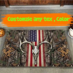 American Flag Hunting Camo Doormat Welcome Floor Mat, Housewarming Doormats Gift Rug, New Home Decor Family Outdoor Indoor Decoration