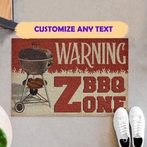 BBQ Warning BBQ Zone Doormat Welcome Home Mat, Indoor Outdoor Floor Rug, Housewarming Gift, House Decor