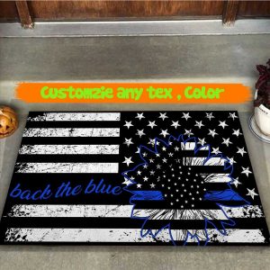 Back The Blue America Flag Sunflower Doormat Welcome Floor Mat, Housewarming Doormats Gift Rug, New Home Decor Family Outdoor Indoor
