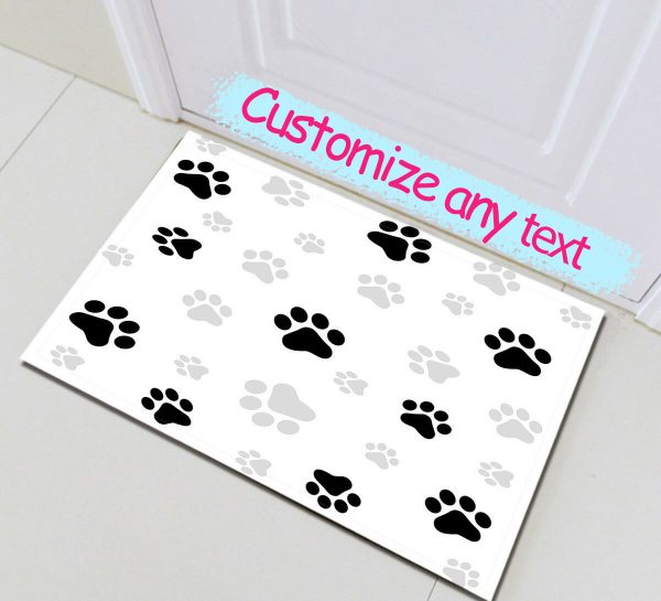 Black & White Dog Paw Prints Floor Memory Foam Rug Carpet Non-slip Door Bath Mat