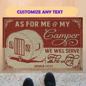 Camping As For Me And My Camper We Will Serve The Lord Doormat Welcome Home Mat, Indoor Outdoor Floor Rug, Housewarming Gift, House Decor