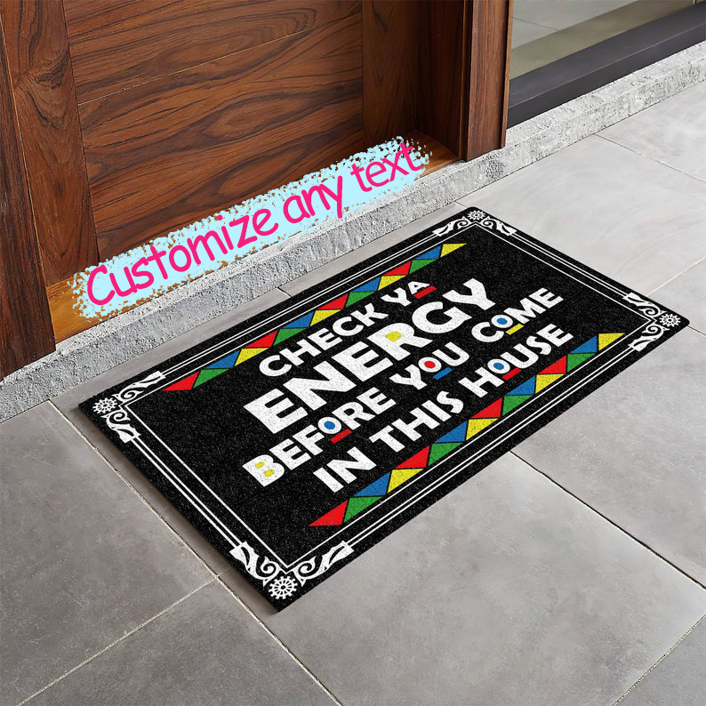 Black Check Ya Energy Welcome Doormat Front Floor Mat Housewarming Indoor Gifts 