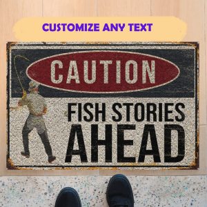 Fishing Caution Fishing Stories Ahead Doormat Welcome Home Mat, Indoor Outdoor Floor Rug, Housewarming Gift, House Decor