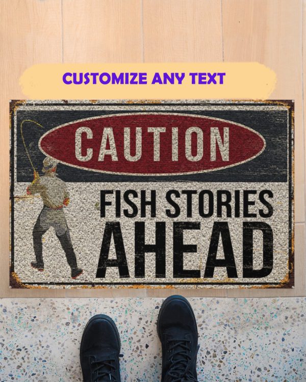 Fishing Caution Fishing Stories Ahead Doormat Welcome Home Mat, Indoor Outdoor Floor Rug, Housewarming Gift, House Decor