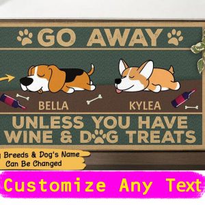 Go Away Unless You Have Wine and Dog Treats Personalized Custom Outdoor Doormat Rug Newlywed Wedding Housewarming Family Gift