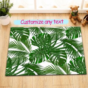 Green Tropical Palm Leaves Floor Memory Foam Carpet Rug Non-slip Door Bath Mat
