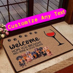 Hope You Brought Red Wine And Dog Treats Welcome Doormat,Funny Dogs Welcome Doormat,Dog Lovers Rug Gift, Dog House Outdoor,Housewarming Gift