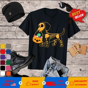 Dachshund Skeleton Pumpkin Happy Halloween T-Shirt