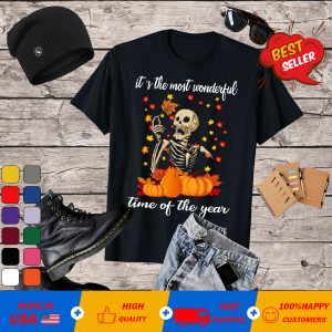 Halloween skeleton its the most wonderful time of the year maples leaves T-shirt