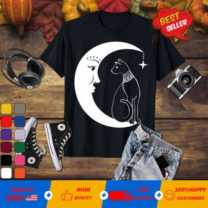 Cat on Moon Shirt, Cute Halloween T-Shirt