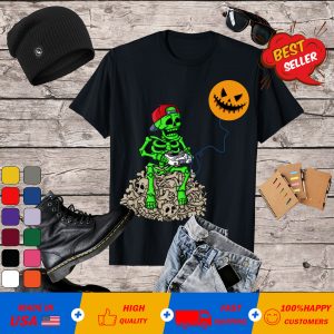 Halloween Skeleton Gamer Boys Kids Teens Gaming T-Shirt