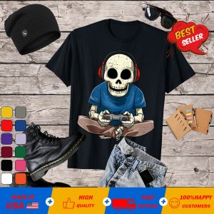 Gaming Skeleton Gamer Skeleton Playing Video Games Halloween Shirt