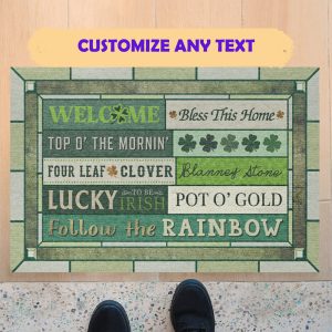 Irish Welcome Bless This Home Four Leaf Clover Doormat Welcome Home Mat, Indoor Outdoor Floor Rug, Housewarming Gift, House Decor