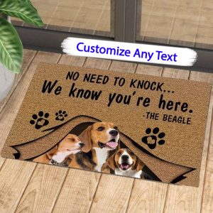 No Need To Knock We Know You’re Here The Beagle Doormat, Outdoor Floor Mat, Custom Doormats Rug, New Home Family Gift, Housewarming Gifts