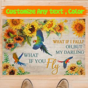 Parrot What If I Fall Oh But My Darling What If You Fly Doormat Welcome Floor Mat, Housewarming Doormats Gift Rug, New Home Decor Family