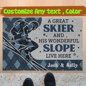 Personalized Skiing A Great Skiier And His Wonderful Slope Live Here Doormat Custom Name Couple Welcome Floor Mat, Housewarming Doormats