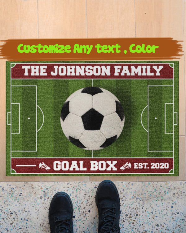 Personalized Soccer Goal Box Doormat Custom Name Family Welcome Floor Mat, Housewarming Doormats Gift Rug, New Home Decor Family Outdoor