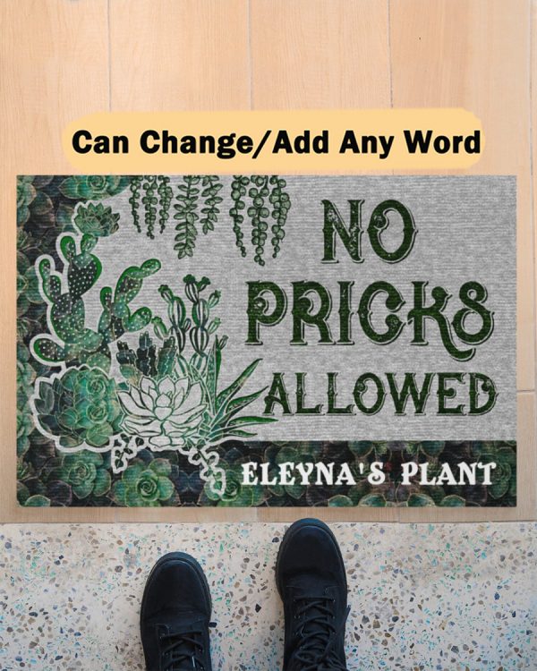 Personalized Succulent Plant No Pricks Allowed Doormat Custom Name Welcome Floor Mat, Housewarming Doormats Gift Rug, New Home Decor Family