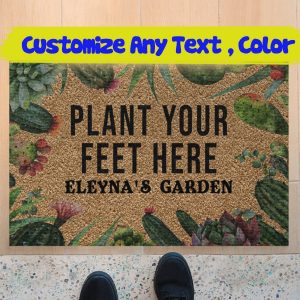 Personalized Succulent Plant Your Feet Here Doormat Custom Name Welcome Floor Mat, Housewarming Doormats Gift Rug, New Home Decor Family
