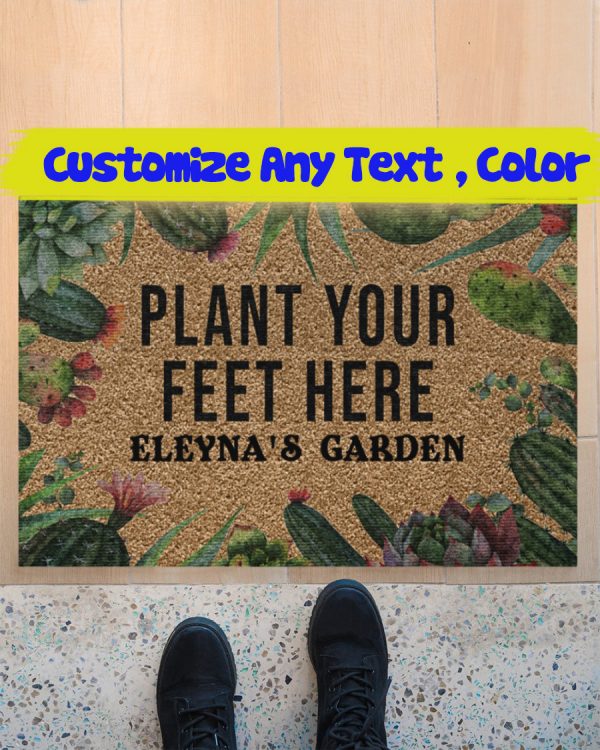 Personalized Succulent Plant Your Feet Here Doormat Custom Name Welcome Floor Mat, Housewarming Doormats Gift Rug, New Home Decor Family