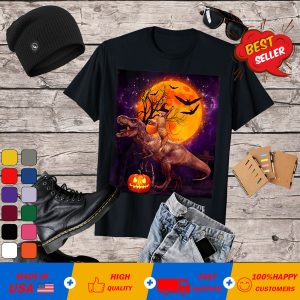 Witch Cat Riding Dinosaur Moon Pumpkin Halloween T-shirt