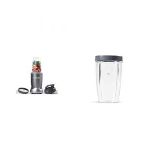 NutriBullet NBR-0601 Nutrient Extractor, 600W, Gray & 24 Ounce Tall Cup with Standard Lip Ring, Clear/Gray