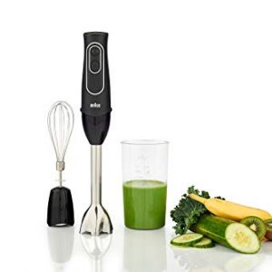 Braun 4-in-1 Immersion Hand Blender, Powerful 350W Stainless Steel Stick Blender, Multi-Speed + 2-Cup Food Processor, Whisk, Beaker, Masher, Easy to Clean, Black, MultiQuick MQ537BK