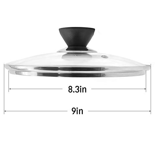 9 inch Tempered Glass Lid Accessory for Instant Pot 5 and 6 Quart Pressure Cooker, Universal Pan Pot Clear Cookware Lid/Cover with Spoon Rest/Holder Knob Handle Design, with Steam Vent Hole