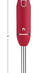 New House Kitchen Immersion Hand Blender 2 Speed Stick Mixer with Stainless Steel Shaft & Blade 300 Watts Easily Food, Mixes Sauces, Purees Soups, Smoothies, and Dips, Red
