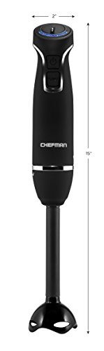 Chefman Immersion Blender 300-Watt Turbo 12 Speed Stick Hand Blender, Powerful Ice Crushing Design Purees Smoothies, Sauces & Soups, Detachable Heat Resistant Plastic Blade Guard Protects Pots, Black