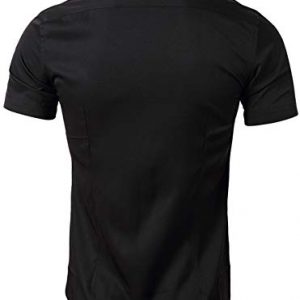 FLY HAWK Men's Regular Fit Solid Dress Shirts Button Down Short Sleeve Shirt Black US M