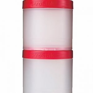 BlenderBottle ProStak Twist n' Lock Storage Jars Expansion 2-Pak with Pill Tray, Clear/Red