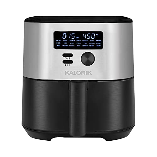 Kalorik MAXX® Digital Air Fryer FT 50930 OW | 7 Quart 7-in-1 Oilless Air Fryer for Low Fat Cooking | Deluxe LED Display + 21 Smart Presets | 4 Accessories — Trivet, Cake Barrel, Skewer Set, & Silicon Mat | Recipe Book | 1750W | Stainless Steel