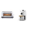 Dash Clear View Extra Wide Slot Toaster with Stainless Steel Accents + See Through Window-Defrost,White & Compact Air Fryer Oven Cooker with Temperature Control, Non Stick Fry Basket, 2qt, White