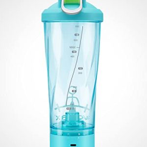 VOLTRX Electric Shaker Bottle - VortexBoost Portable USB C Rechargeable Protein Shake Mixer, Shaker Cups for Protein Shakes and Meal Replacement Shakes, BPA Free, Waterproof, Colored Light Base, 24 oz, Cyan