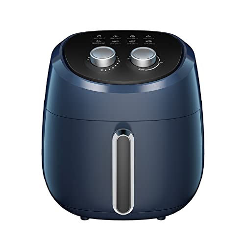 Air Fryer 4.5 QT Oil Less Airfryer Easy to Use Classic Timer and Temperature Control with 8 Cooking References Nonstick Basket Dishwasher Friendly Auto Shut-off Kitchen Gifts Air Fryer Navy Blue