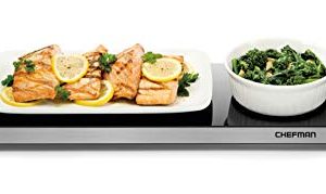 Chefman Long Electric Warming Plate Heating Element, Prep Food for Parties, Stainless Steel Frame & Tempered Glass Surface, Buffet at Home, for Trays & Dishes, Cool-Touch Handles, Black, 23.8" x 8.6"