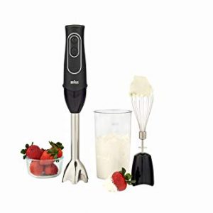 Braun 4-in-1 Immersion Hand Blender, Powerful 350W Stainless Steel Stick Blender, Multi-Speed + 2-Cup Food Processor, Whisk, Beaker, Masher, Easy to Clean, Black, MultiQuick MQ537BK