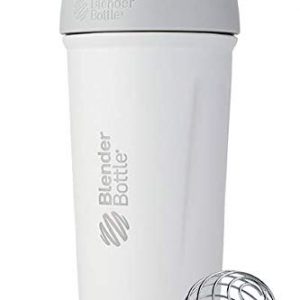 BlenderBottle 24 Ounce Strada Insulated Stainless Steel Protein Shaker Bottle - White and Black Combo - Double Wall Vacuum Insulation Keeps Drinks Cold for 24 Hours