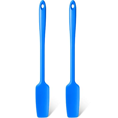 Long Handle Silicone Jar Spatula Kitchen Scraper Spatula Non-Stick Rubber Scraper Silicone Scraper for Jars, Smoothies, Blenders Cooking Baking Stirring Mixing (Blue,2 Pieces)