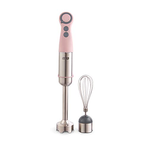Dash Chef Series Immersion Hand Blender, 5 Speed Stick Blender with Stainless Steel Blades, Whisk Attachment and Recipe Guide – Pink