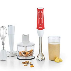 Braun MultiQuick 5 Immersion Hand Blender Patented Technology-Powerful 350 Watt-Dual Speed-Includes Beaker, Whisk, 2-Cup Chopper, Masher, 536, Red