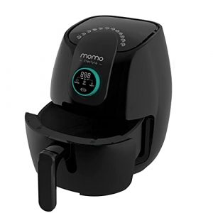 Momo Lifestyle Air Fryer 3.4 QT Ceramic Coated Teflon Free 12 Preset Functions with One Touch Digital Wheel 1500W Dehydrate Defrost and Reheat Functions Dishwasher Safe (Black Caviar)