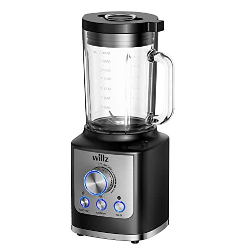 Willz High Speed Countertop Blender with Smoothies, Ice Crush, & Pulse Programs - 60 oz Glass Jar, 800 Watts, Black